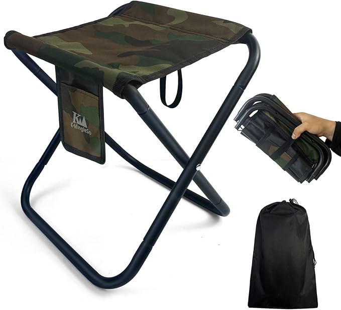 Upgraded Portable Folding Stool, 13 Inch Camping Stool for Adults Fishing Hiking Gardening and Beach with Carry Bag, Hold Up to 450lbs[Camo]