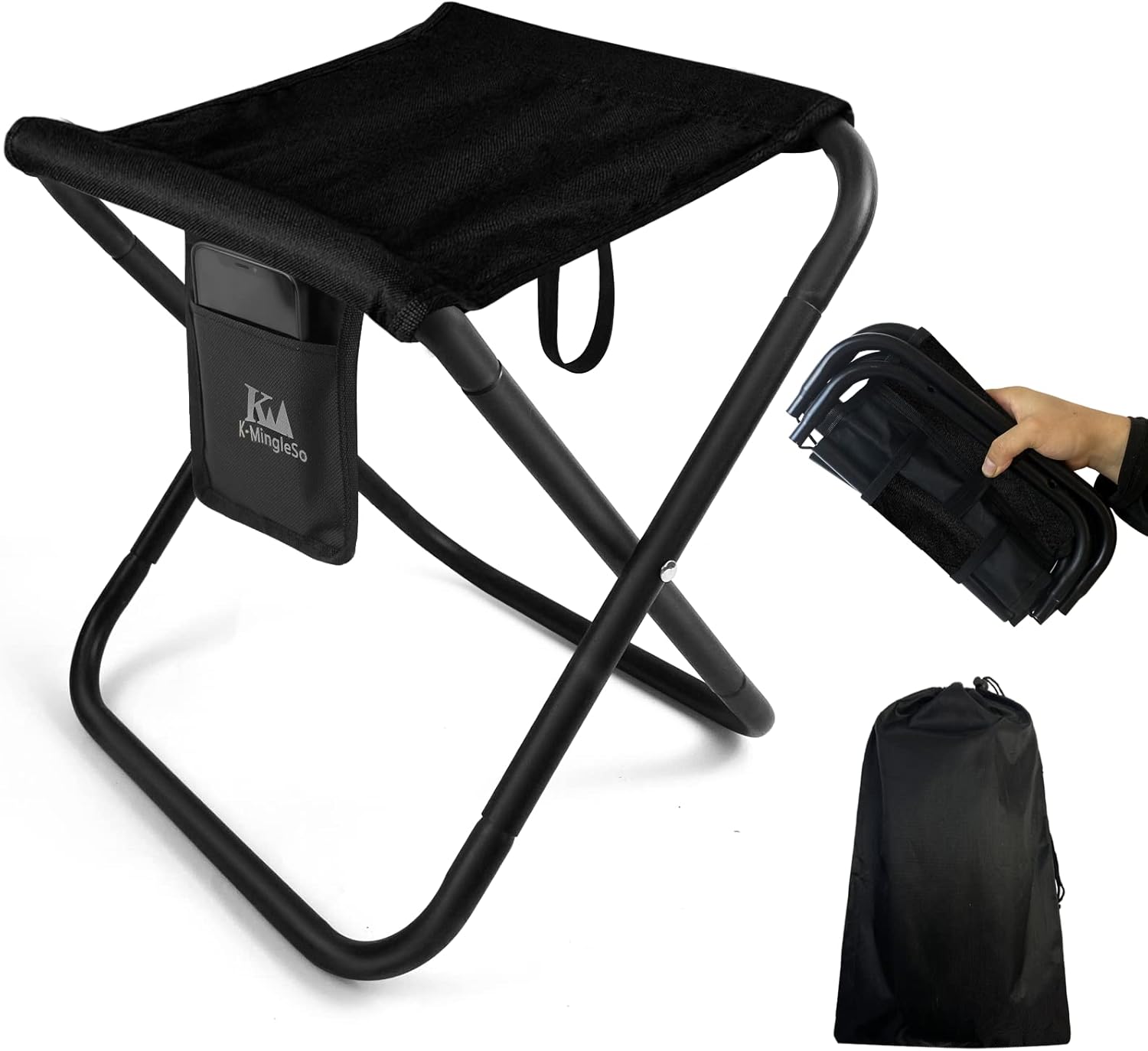 Upgraded Portable Folding Stool, 13 Inch Camping Stool for Adults Fishing Hiking Gardening and Beach with Carry Bag, Hold Up to 450lbs[Camo]